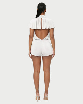 BERNICE Mock Neck Cape Sleeve Open-Back Romper