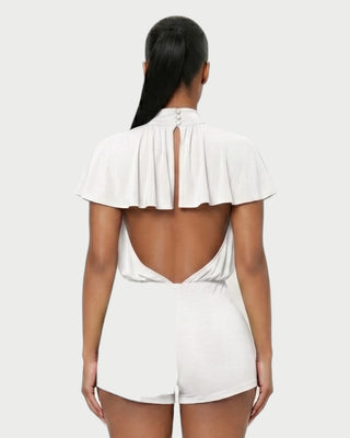 BERNICE Mock Neck Cape Sleeve Open-Back Romper