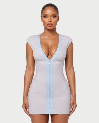 PRISHA Bandage Zip-Front Bodycon Mini Dress