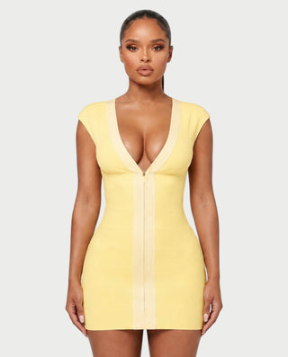 PRISHA Bandage Zip-Front Bodycon Mini Dress