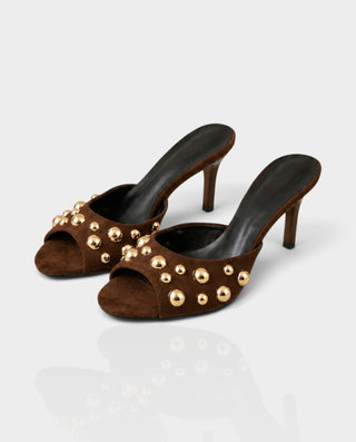 ARMENIA Gold Stud Embellished Stiletto Mule Heels