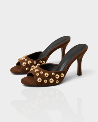 ARMENIA Gold Stud Embellished Stiletto Mule Heels