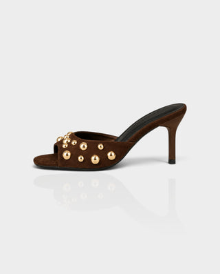 ARMENIA Gold Stud Embellished Stiletto Mule Heels