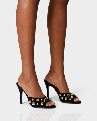 ARMENIA Gold Stud Embellished Stiletto Mule Heels