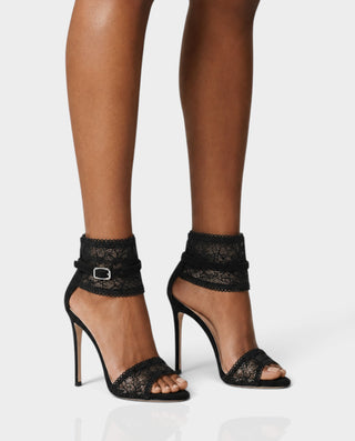 NISREEN Lace Buckle Ankle-Strap Stiletto Sandal Heels