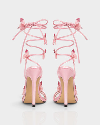 INDRA Butterfly Appliqué Leg-Wrap Strappy Stiletto Heels