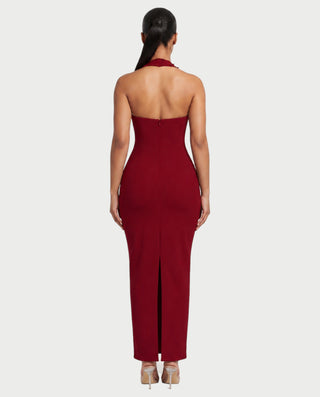 SHIVINA Beaded Halter Open-Back Bodycon Maxi Dress