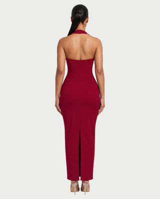 SHIVINA Beaded Halter Open-Back Bodycon Maxi Dress