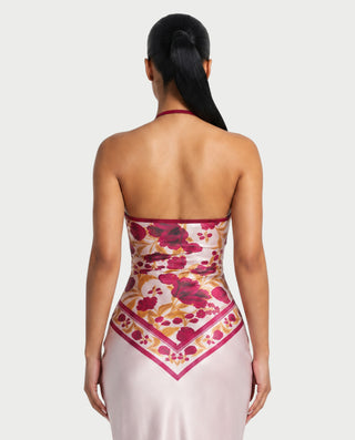 MALVINA Satin Floral Backless Bodycon Maxi Dress
