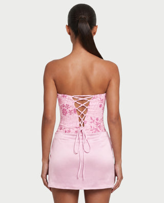 LYLIA Floral Beaded Strapless Corset Satin Mini Dress