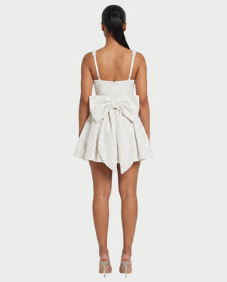 ASHE Sequin Square Neck Pleated Flare Mini Dress