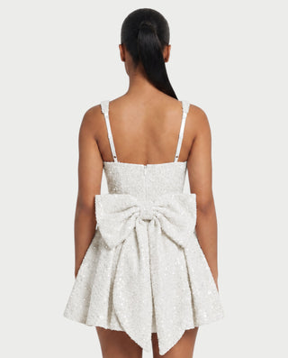 ASHE Sequin Square Neck Pleated Flare Mini Dress