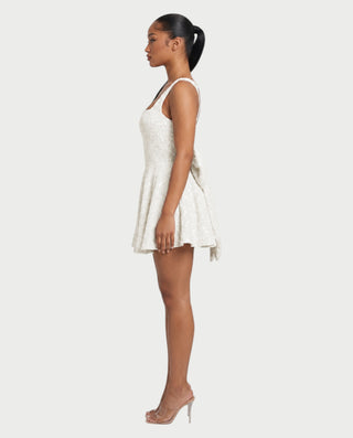 ASHE Sequin Square Neck Pleated Flare Mini Dress