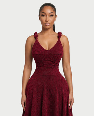 SHINE V-Neck Knotted Strap Top & Asymmetric Midi Skirt Set