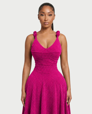 SHINE V-Neck Knotted Strap Top & Asymmetric Midi Skirt Set