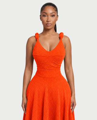 SHINE V-Neck Knotted Strap Top & Asymmetric Midi Skirt Set