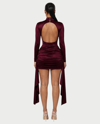 NORABEL Satin Mock Neck Draped Mini Dress