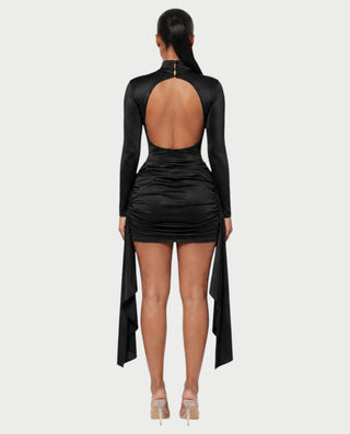 NORABEL Satin Mock Neck Draped Mini Dress