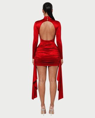 NORABEL Satin Mock Neck Draped Mini Dress