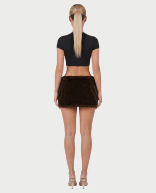 ELYANA Ruched Plush Faux Fur Mini Skirt