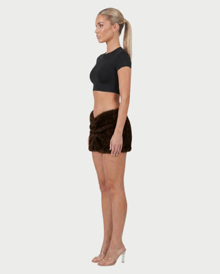 ELYANA Ruched Plush Faux Fur Mini Skirt