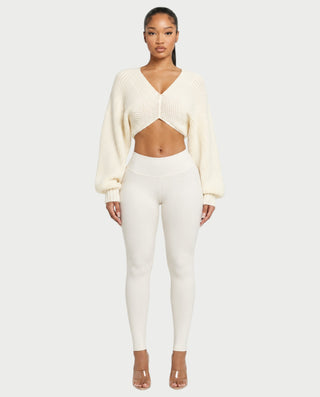 SUNNIVA Ribbed V-Cut Cropped Knit Sweater