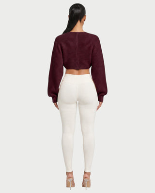 SUNNIVA Ribbed V-Cut Cropped Knit Sweater