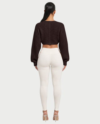 SUNNIVA Ribbed V-Cut Cropped Knit Sweater
