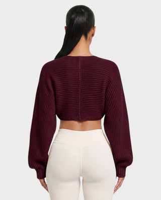 SUNNIVA Ribbed V-Cut Cropped Knit Sweater