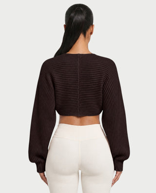 SUNNIVA Ribbed V-Cut Cropped Knit Sweater