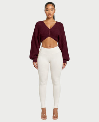 SUNNIVA Ribbed V-Cut Cropped Knit Sweater