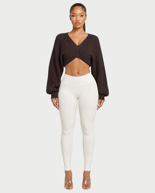 SUNNIVA Ribbed V-Cut Cropped Knit Sweater