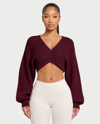 SUNNIVA Ribbed V-Cut Cropped Knit Sweater
