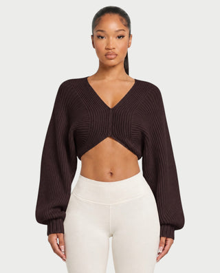 SUNNIVA Ribbed V-Cut Cropped Knit Sweater