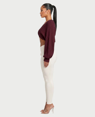 SUNNIVA Ribbed V-Cut Cropped Knit Sweater