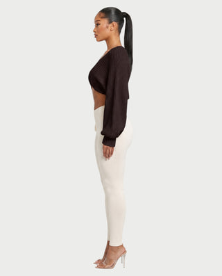 SUNNIVA Ribbed V-Cut Cropped Knit Sweater