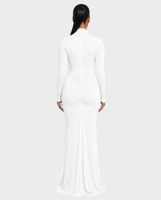 AVILINA Cross-Halter Ruched Bodycon Maxi Dress