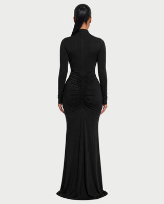 AVILINA Cross-Halter Ruched Bodycon Maxi Dress