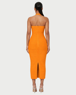NIROBI Square Neck Halter Bandage Midi Dress