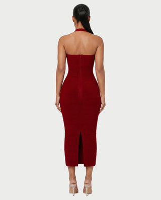 NIROBI Square Neck Halter Bandage Midi Dress