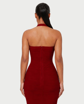NIROBI Square Neck Halter Bandage Midi Dress