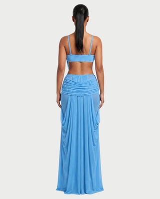 ALEXIE Draped Cutout Cami Top & Sheer Panel Maxi Skirt Set