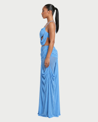 ALEXIE Draped Cutout Cami Top & Sheer Panel Maxi Skirt Set