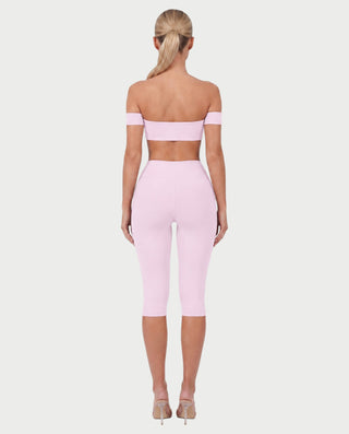 KAYLEE Off-Shoulder Bandeau Top & Capri Leggings Set