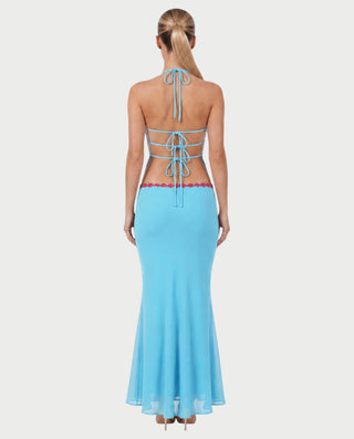 Vestido mini de malla con aberturas y detalle de cadena de JUVIA