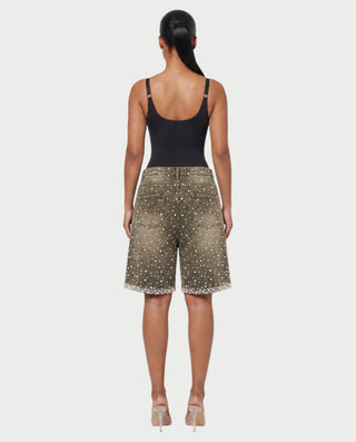 LARIMAR Rhinestone Drawstring Denim Baggy Shorts