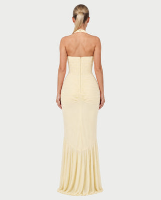MELODINA Corset Halter Ruffle Maxi Dress