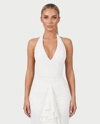 MELODINA Corset Halter Ruffle Maxi Dress
