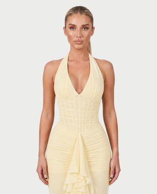 MELODINA Corset Halter Ruffle Maxi Dress