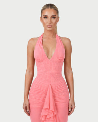 MELODINA Corset Halter Ruffle Maxi Dress
